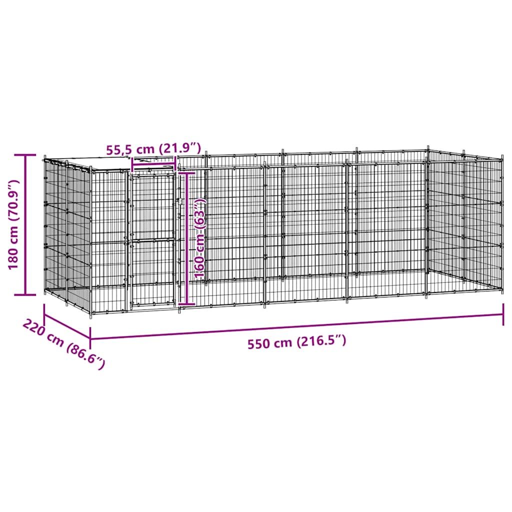 Outdoor Dog Kennel Galvanised Steel with Roof 12.1 m²