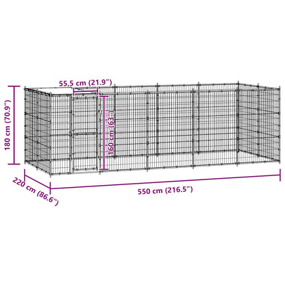 Outdoor Dog Kennel Galvanised Steel with Roof 12.1 m²