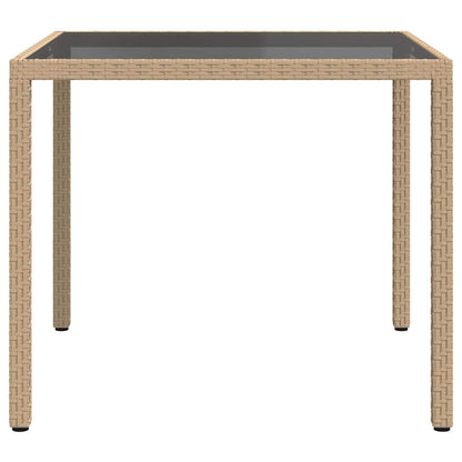 Garden Table 90x90x75 cm Tempered Glass and Poly Rattan Beige
