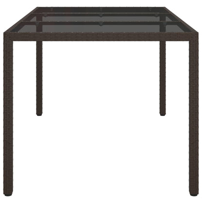 Garden Table 150x90x75 cm Tempered Glass and Poly Rattan Brown