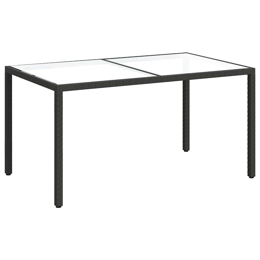 Garden Table 150x90x75 cm Tempered Glass and Poly Rattan Black