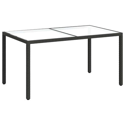 Garden Table 150x90x75 cm Tempered Glass and Poly Rattan Black
