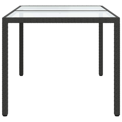 Garden Table 150x90x75 cm Tempered Glass and Poly Rattan Black
