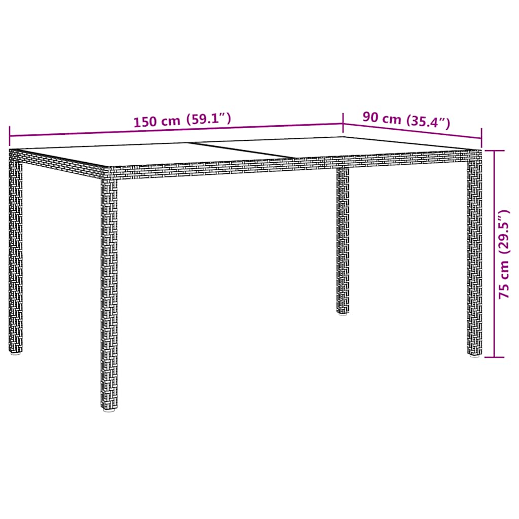 Garden Table 150x90x75 cm Tempered Glass and Poly Rattan Black