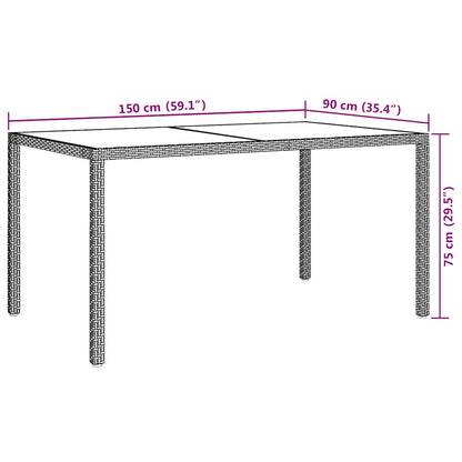 Garden Table 150x90x75 cm Tempered Glass and Poly Rattan Black