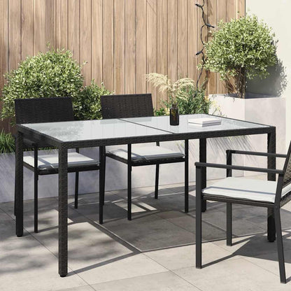 Garden Table 150x90x75 cm Tempered Glass and Poly Rattan Black
