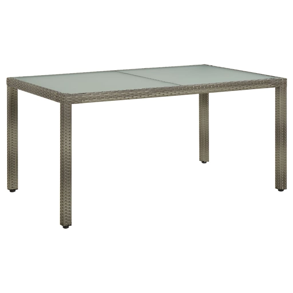 Garden Table 150x90x75 cm Tempered Glass and Poly Rattan Grey