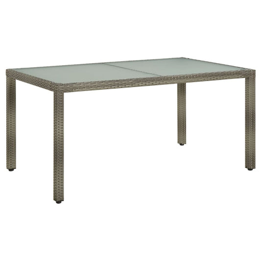 Garden Table 150x90x75 cm Tempered Glass and Poly Rattan Grey