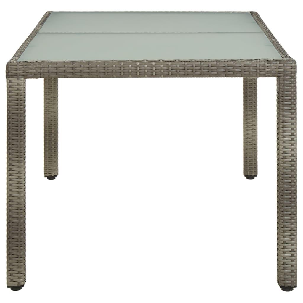 Garden Table 150x90x75 cm Tempered Glass and Poly Rattan Grey