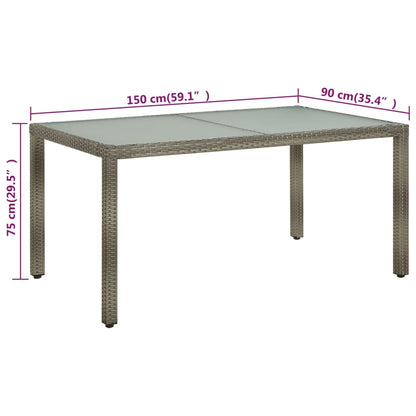Garden Table 150x90x75 cm Tempered Glass and Poly Rattan Grey