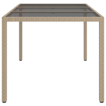 Garden Table 150x90x75 cm Tempered Glass and Poly Rattan Beige