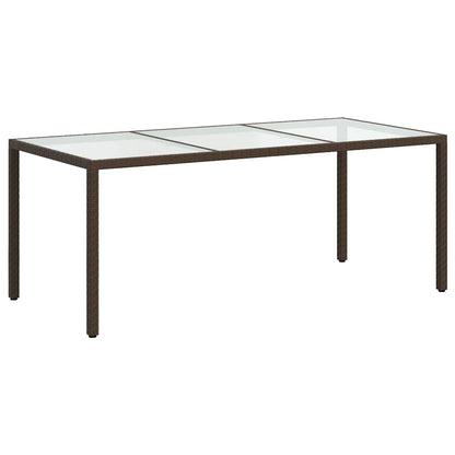 Garden Table Brown 190x90x75 cm Tempered Glass and Poly Rattan