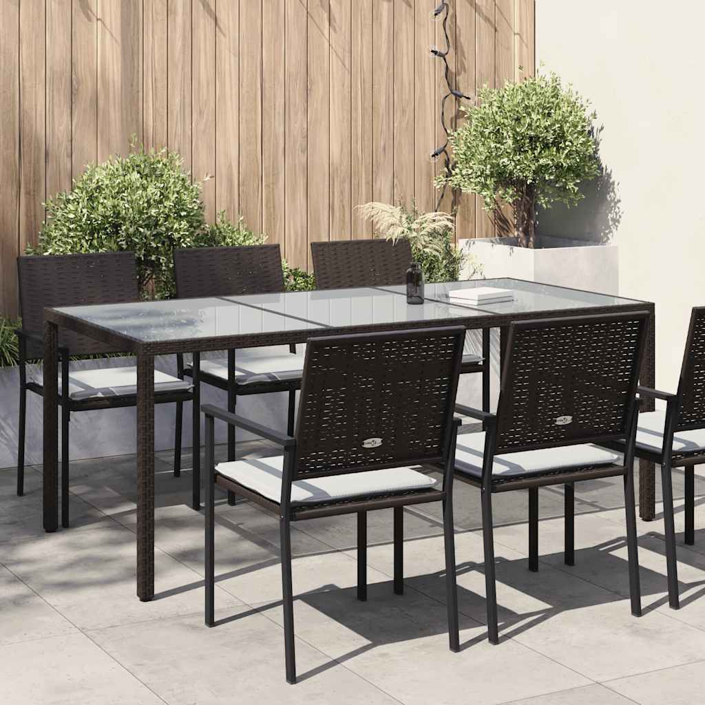 Garden Table Brown 190x90x75 cm Tempered Glass and Poly Rattan