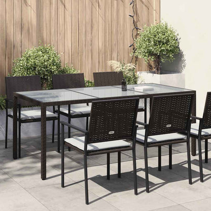 Garden Table Brown 190x90x75 cm Tempered Glass and Poly Rattan