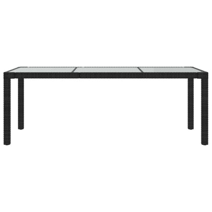 Garden Table Black 190x90x75 cm Tempered Glass and Poly Rattan