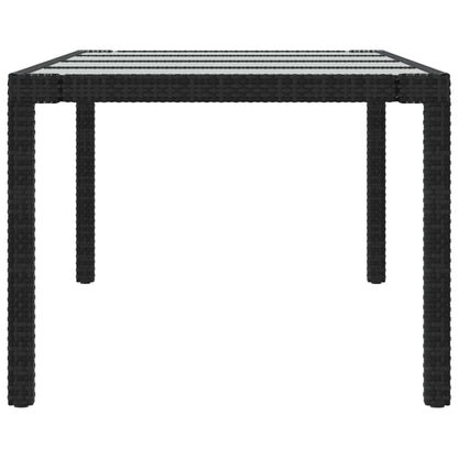 Garden Table Black 250x100x75 cm Tempered Glass and Poly Rattan