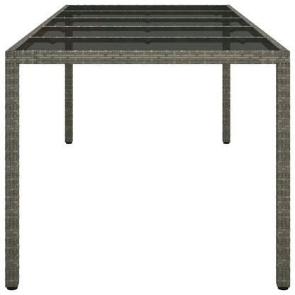Garden Table Grey 250x100x75 cm Tempered Glass and Poly Rattan