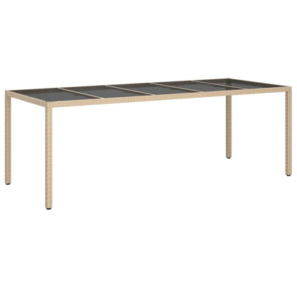 Garden Table Beige 250x100x75 cm Tempered Glass and Poly Rattan