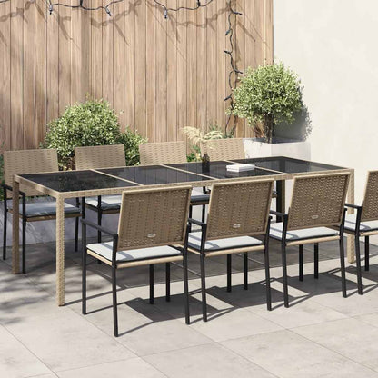 Garden Table Beige 250x100x75 cm Tempered Glass and Poly Rattan