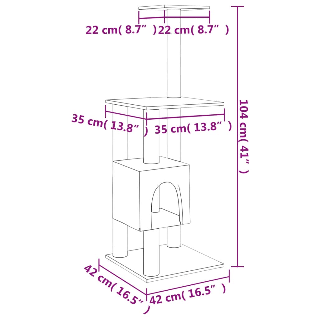 Cat Tree with Sisal Scratching Posts Dark Grey 104 cm