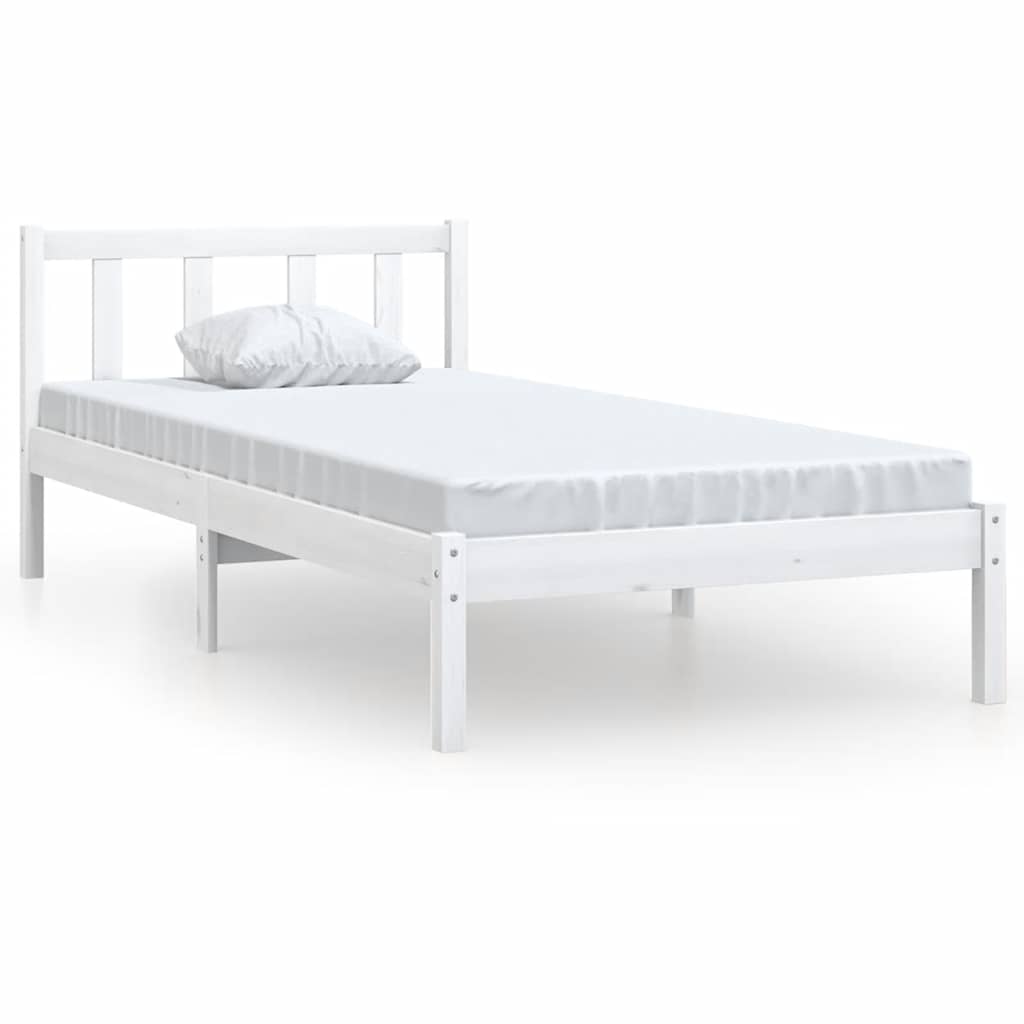 Bed Frame without Mattress White Solid Wood Small Single