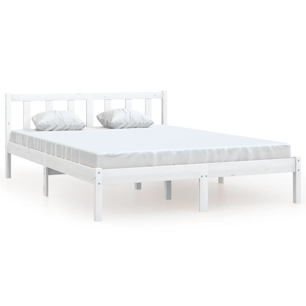 Bed Frame without Mattress White Solid Wood Double