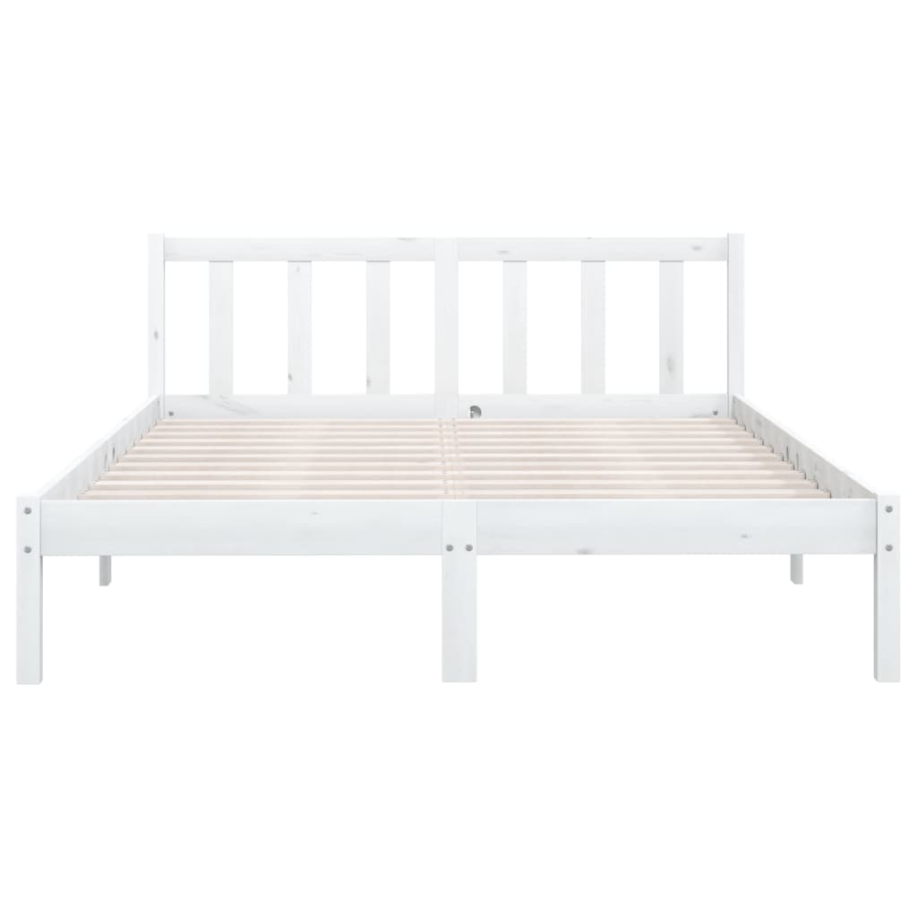 Bed Frame without Mattress White Solid Wood Double