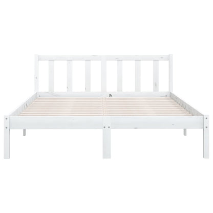 Bed Frame without Mattress White Solid Wood Double