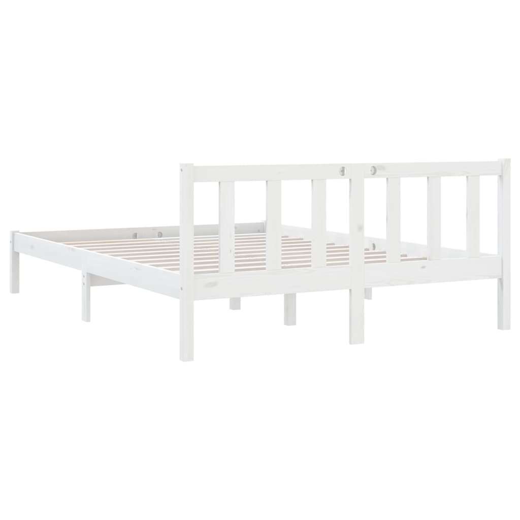 Bed Frame without Mattress White Solid Wood Double