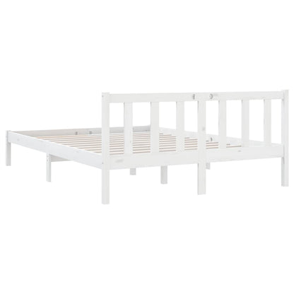 Bed Frame without Mattress White Solid Wood Double