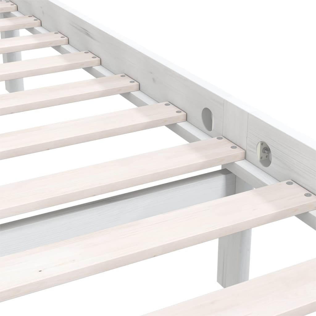 Bed Frame without Mattress White Solid Wood Double