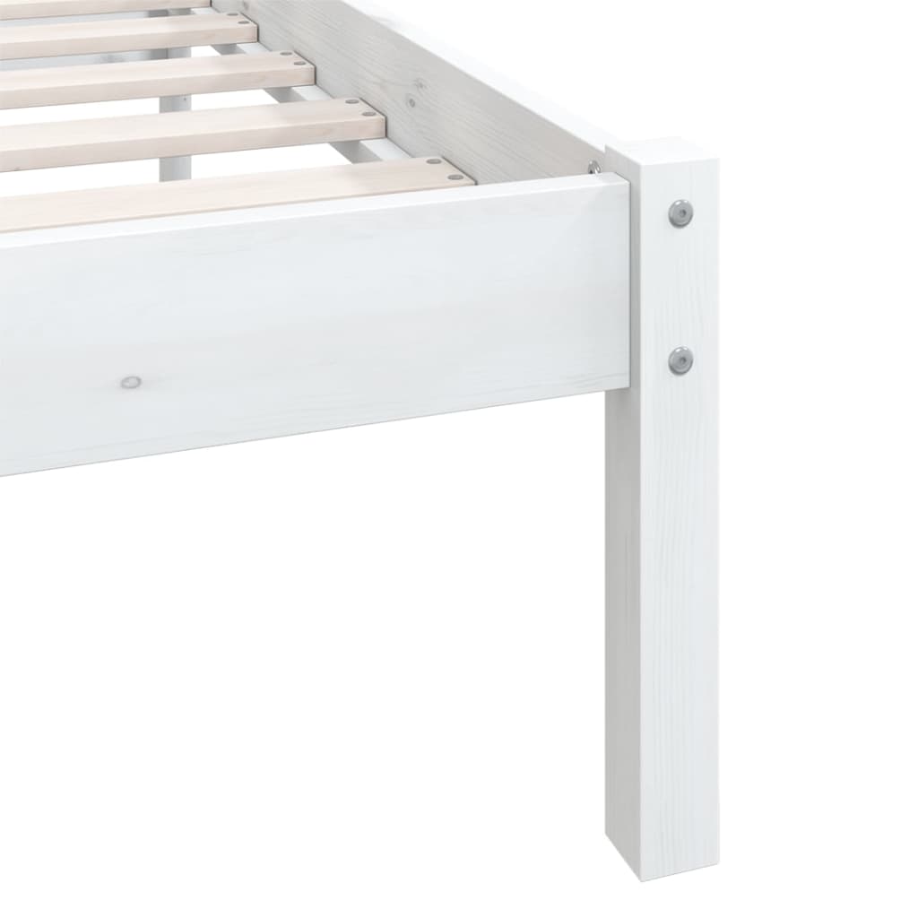 Bed Frame without Mattress White Solid Wood Double