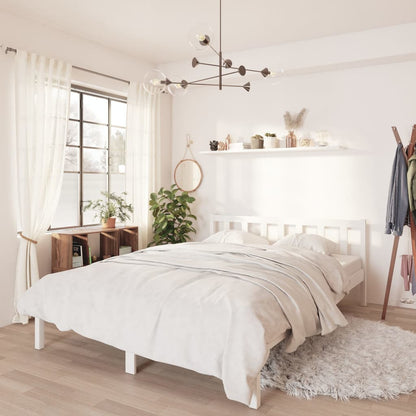 Bed Frame without Mattress White Solid Wood Double