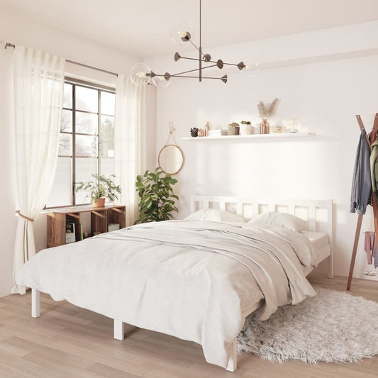 Bed Frame without Mattress White Solid Wood Double