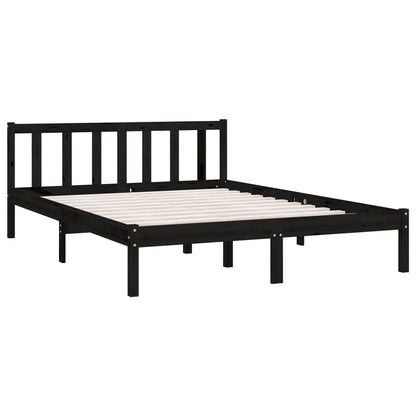 Bed Frame without Mattress Black Solid Wood Double