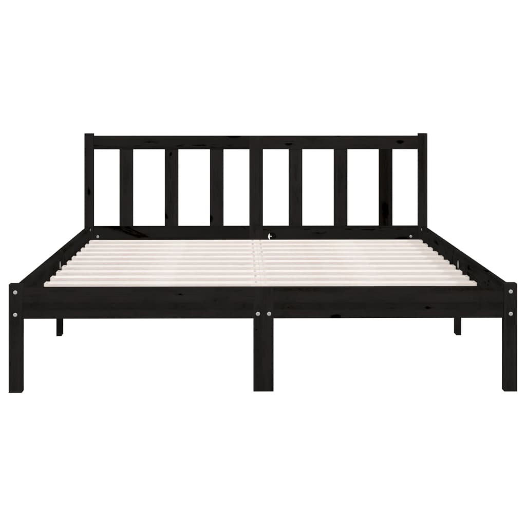 Bed Frame without Mattress Black Solid Wood Double