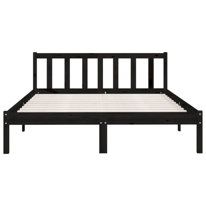 Bed Frame without Mattress Black Solid Wood Double