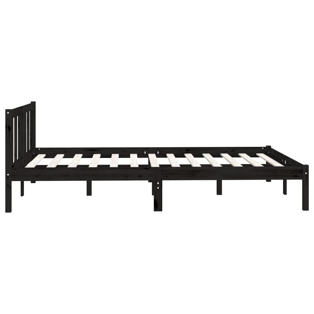 Bed Frame without Mattress Black Solid Wood Double
