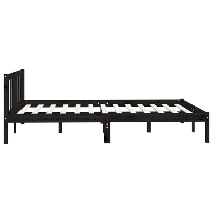 Bed Frame without Mattress Black Solid Wood Double
