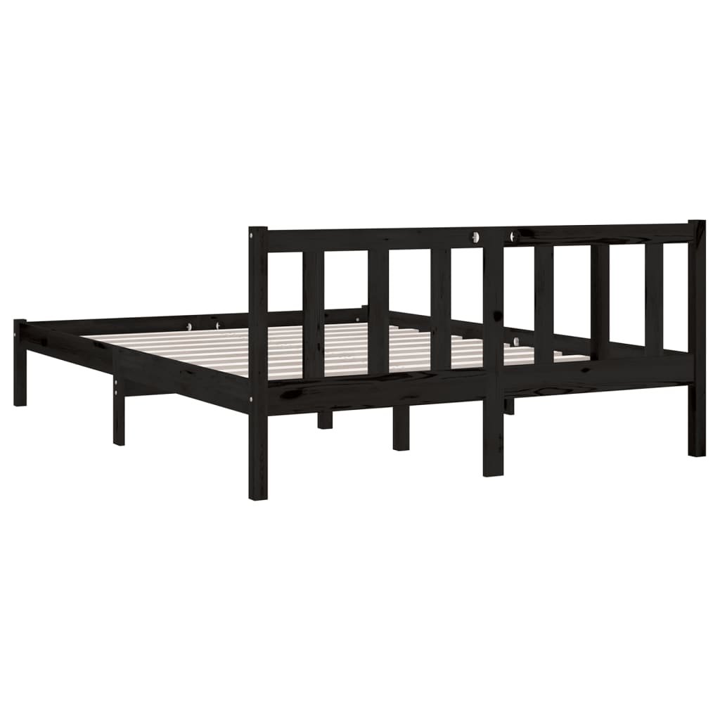 Bed Frame without Mattress Black Solid Wood Double