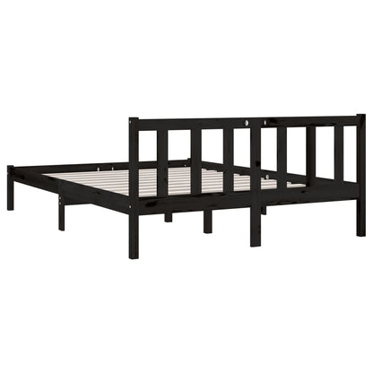 Bed Frame without Mattress Black Solid Wood Double