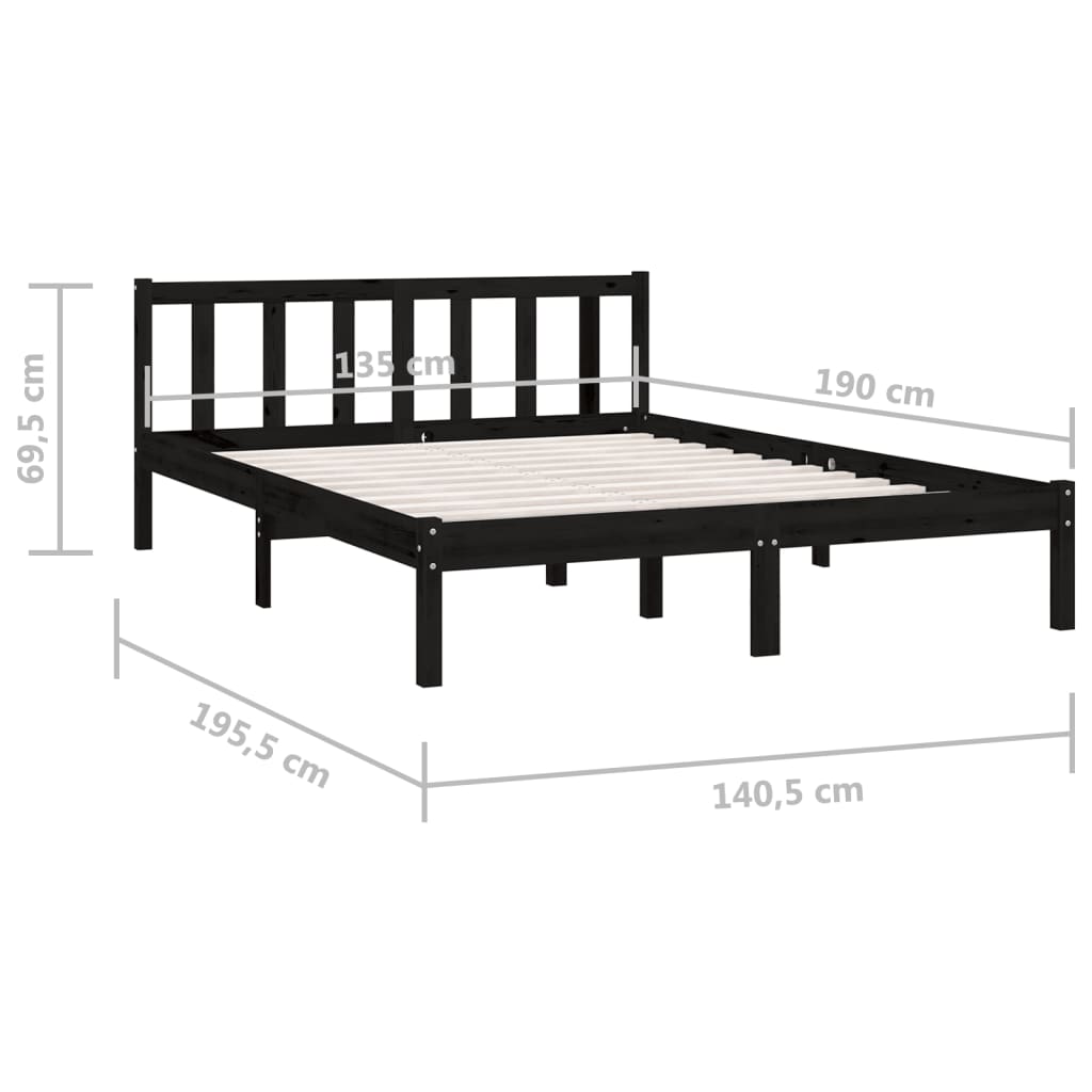 Bed Frame without Mattress Black Solid Wood Double