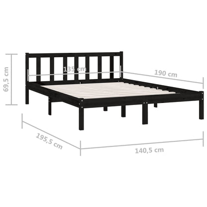 Bed Frame without Mattress Black Solid Wood Double