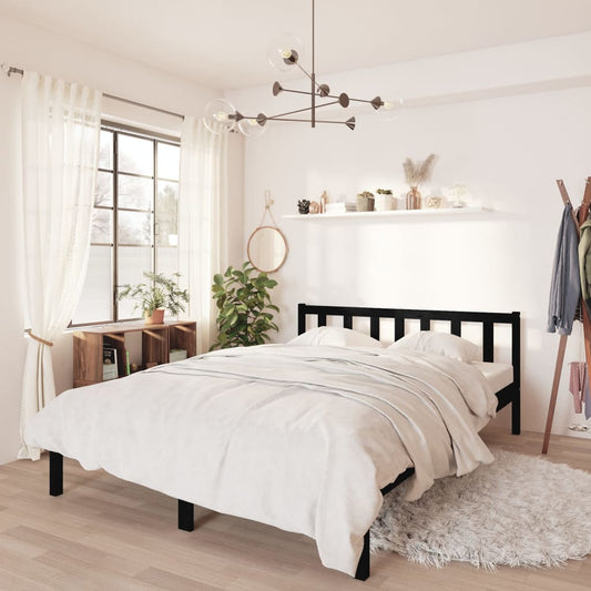 Bed Frame without Mattress Black Solid Wood Double