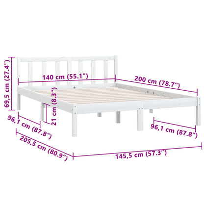 810083 vidaXL Bed Frame without Mattress White Solid Wood 140x200 cm