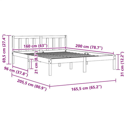 810093 vidaXL Bed Frame without Mattress White Solid Wood 160x200 cm