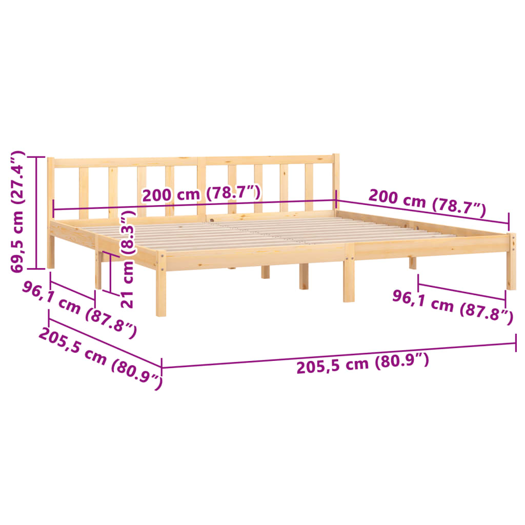 810102 vidaXL Bed Frame without Mattress Solid Wood 200x200 cm