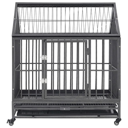 Dog Cage with Wheels and Roof Steel 92x62x106 cm