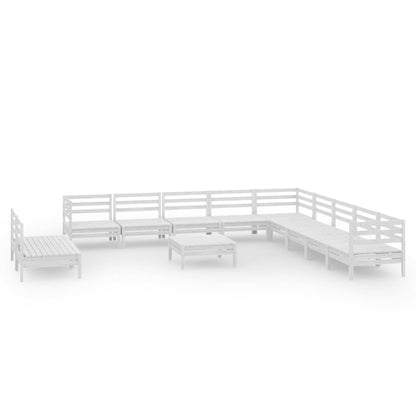 12 Piece Garden Lounge Set Solid Wood Pine White