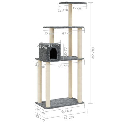 Cat Tree with Sisal Scratching Posts Dark Grey 147 cm